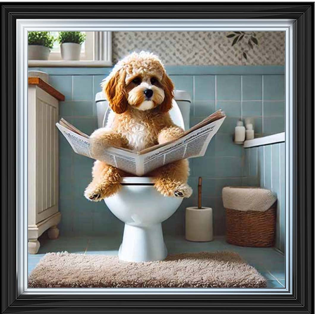 AN2207-C Cockapoo Sitting on Toilet
