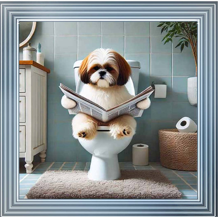AN2212-C Shihtzu Sitting on Toilet