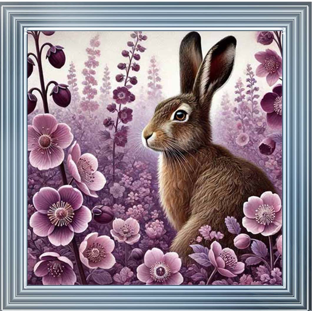 AN2271 Pink Flowers Bunny Facing Left