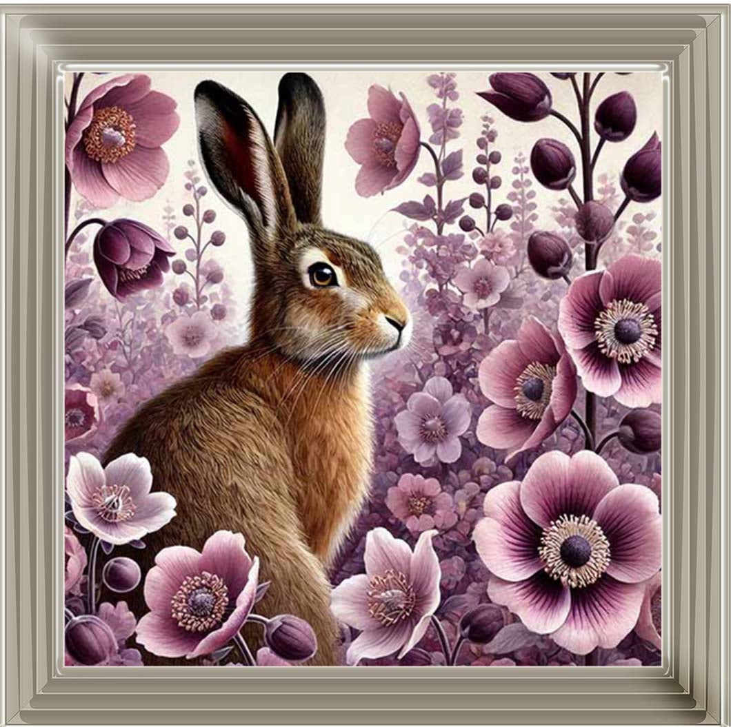 AN2272 Pink Flowers Bunny Facing Right