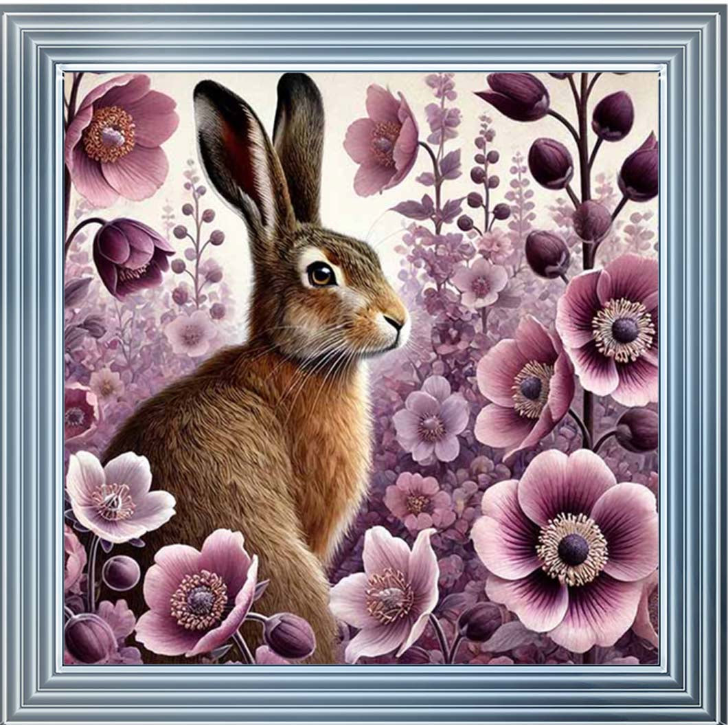 AN2272 Pink Flowers Bunny Facing Right
