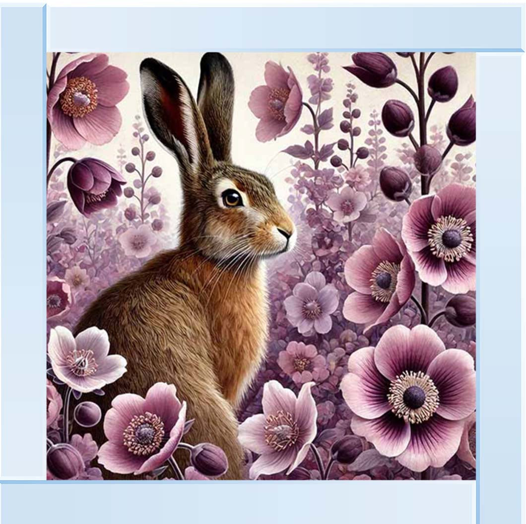 AN2272 Pink Flowers Bunny Facing Right