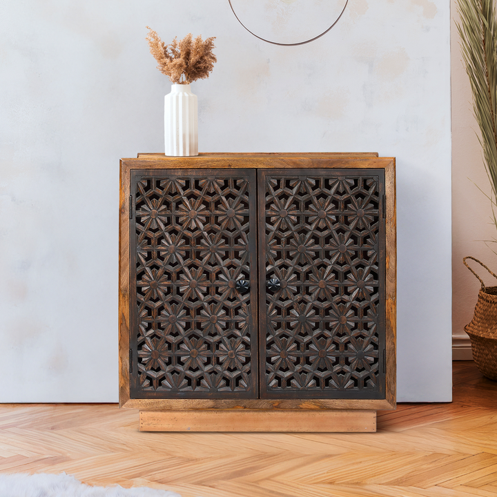 Zaayah Carved Wood Cabinet