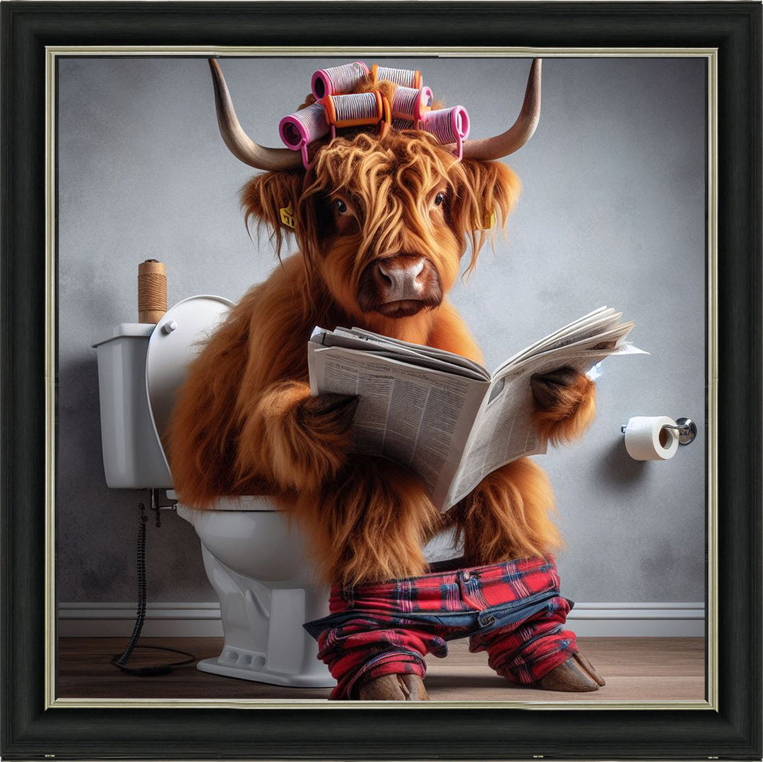 AN1113 HIGHLAND COW ON TOILET |