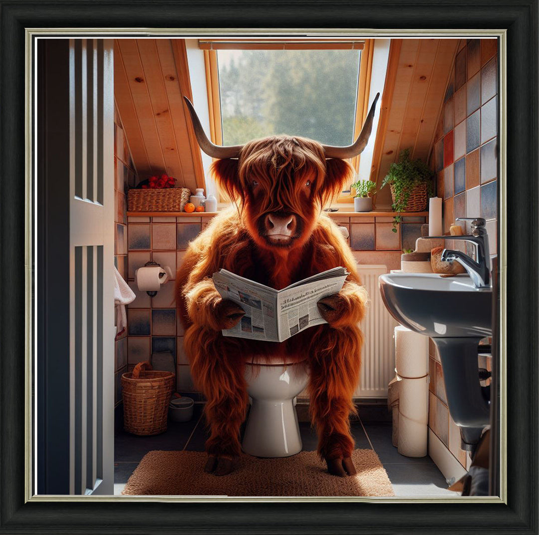 AN1115 HIGHLAND COW ON TOILET ||