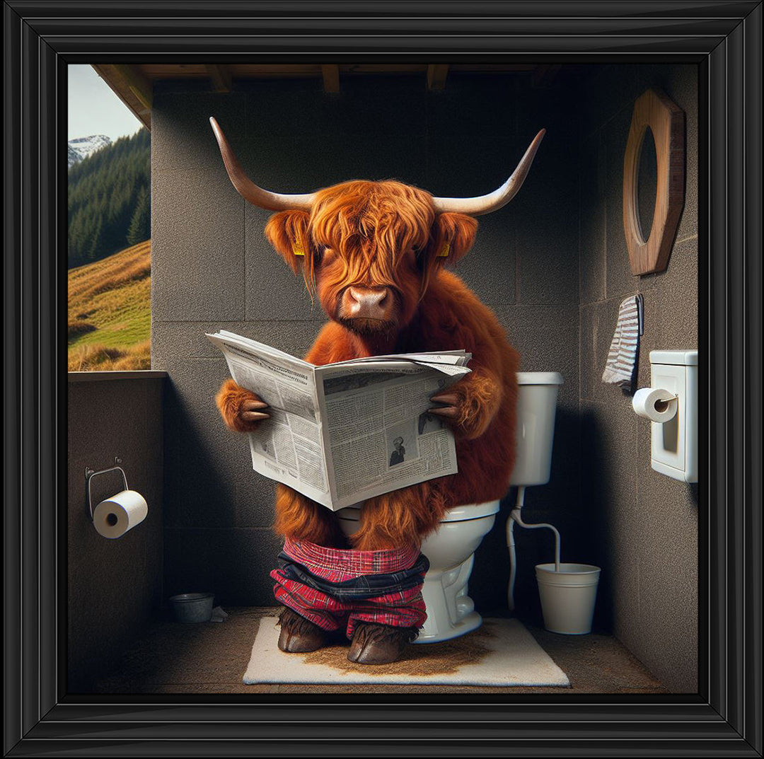 AN1118 HIGHLAND COW ON TOILET |||