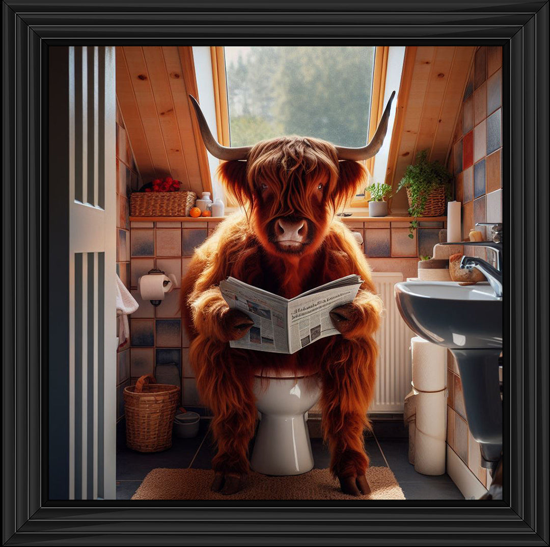 AN1115 HIGHLAND COW ON TOILET ||