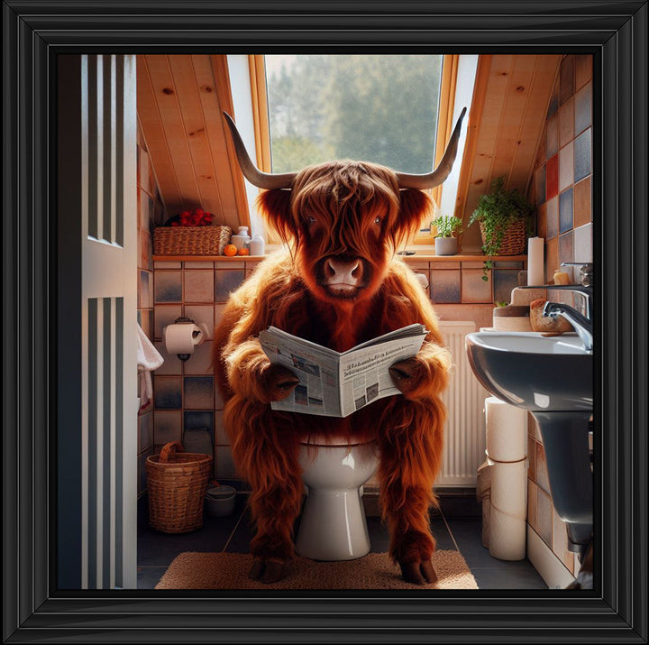 AN1115 HIGHLAND COW ON TOILET ||