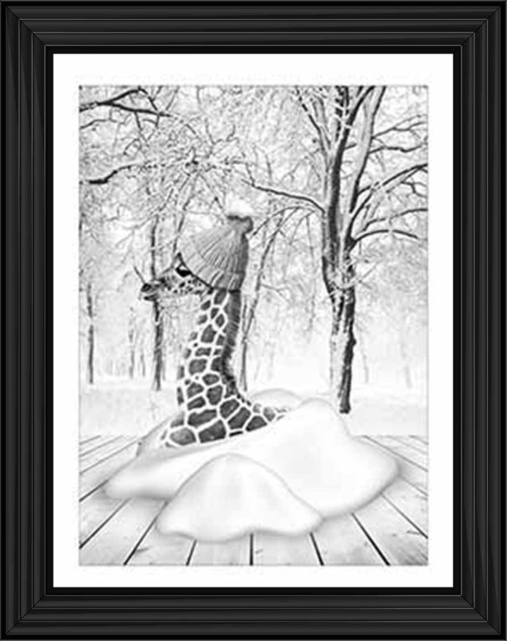 AN752-B&W Giraffe on Winter Snow l
