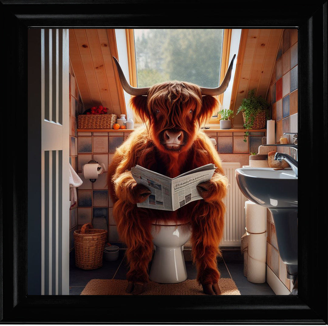 AN1115 HIGHLAND COW ON TOILET ||