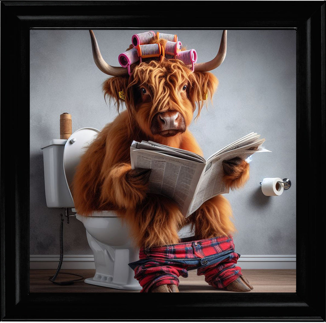 AN1113 HIGHLAND COW ON TOILET |