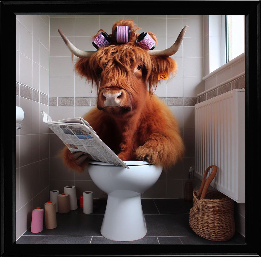 AN1136 HIGHLAND COW ON TOILET