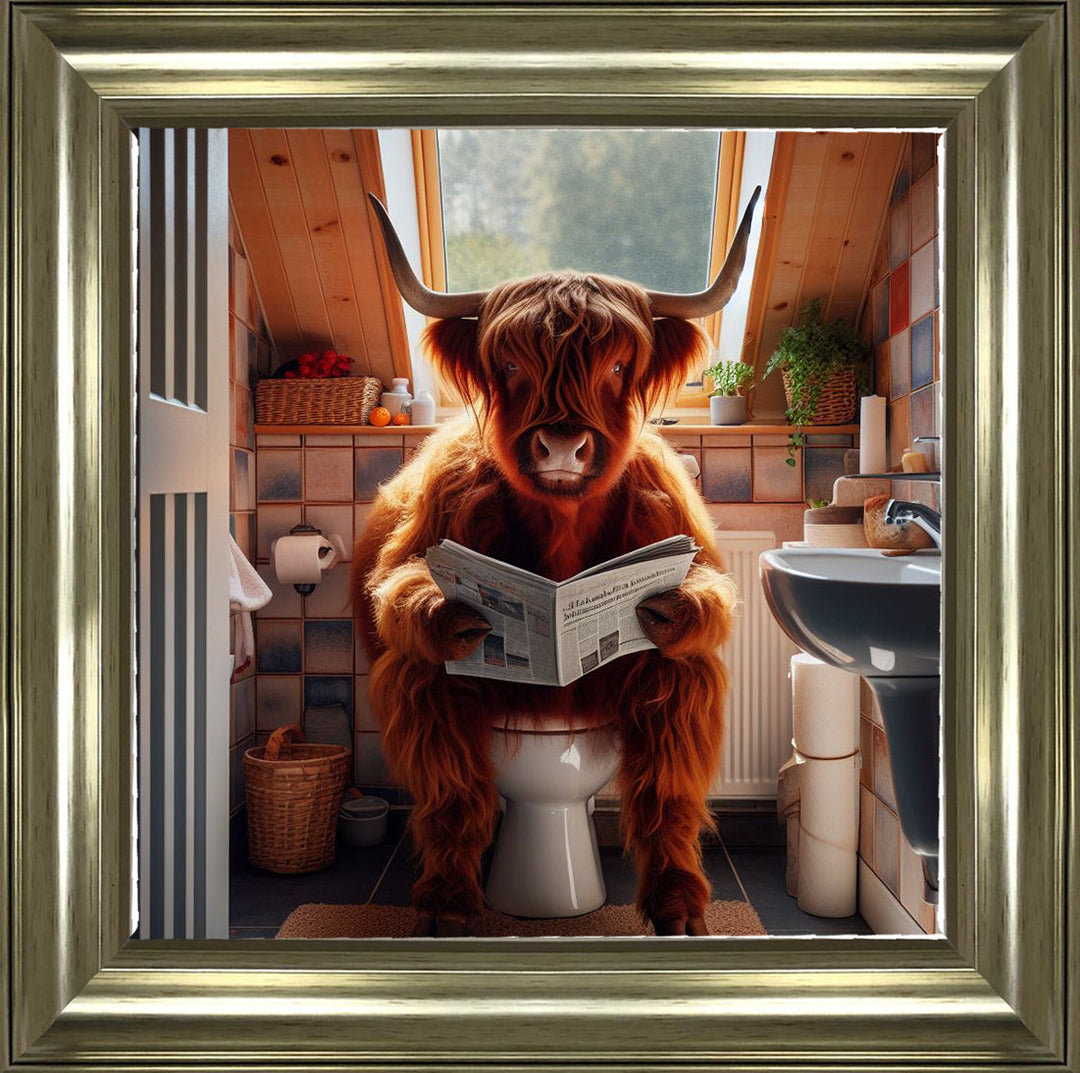 AN1115 HIGHLAND COW ON TOILET ||