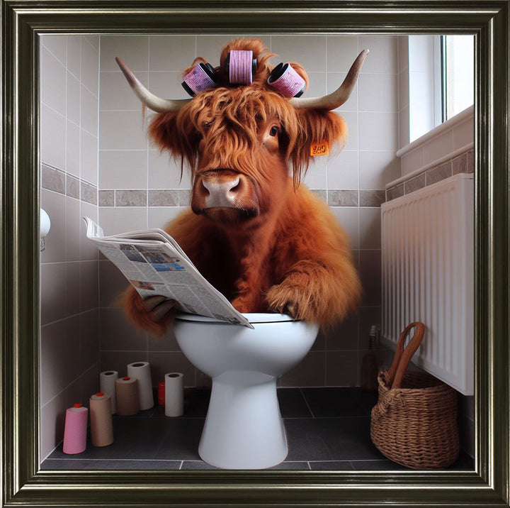 AN1136 HIGHLAND COW ON TOILET