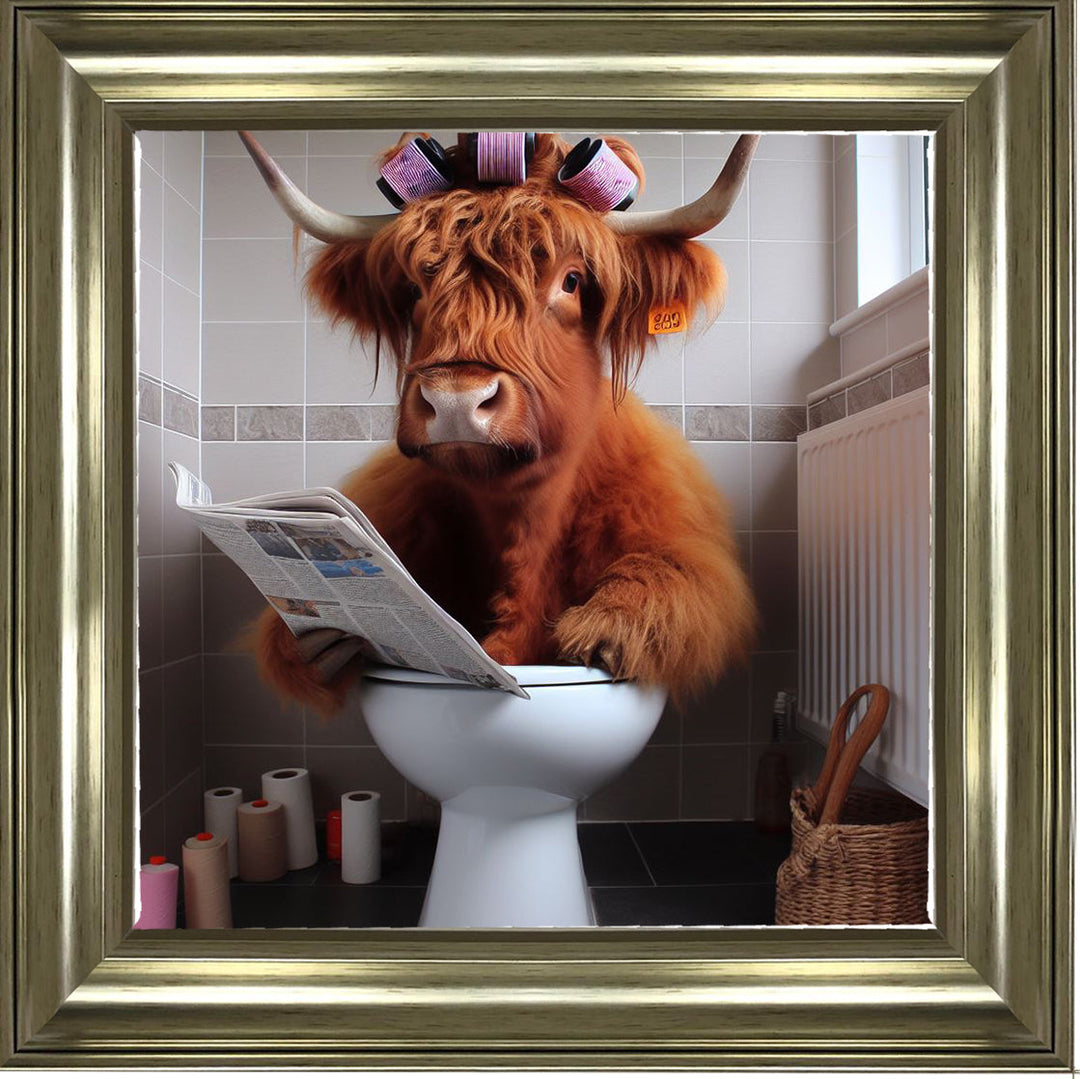 AN1136 HIGHLAND COW ON TOILET