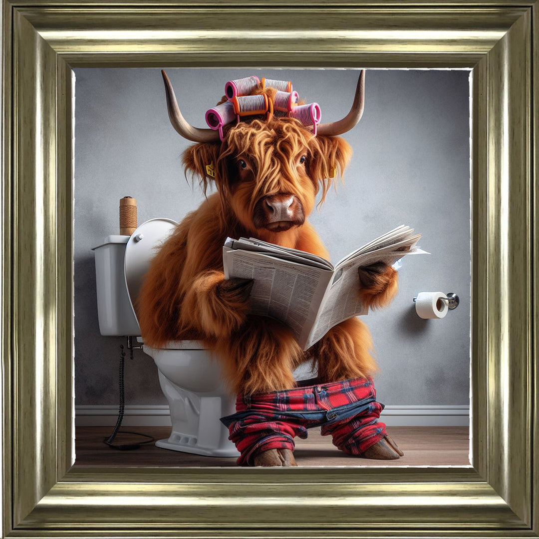 AN1113 HIGHLAND COW ON TOILET |