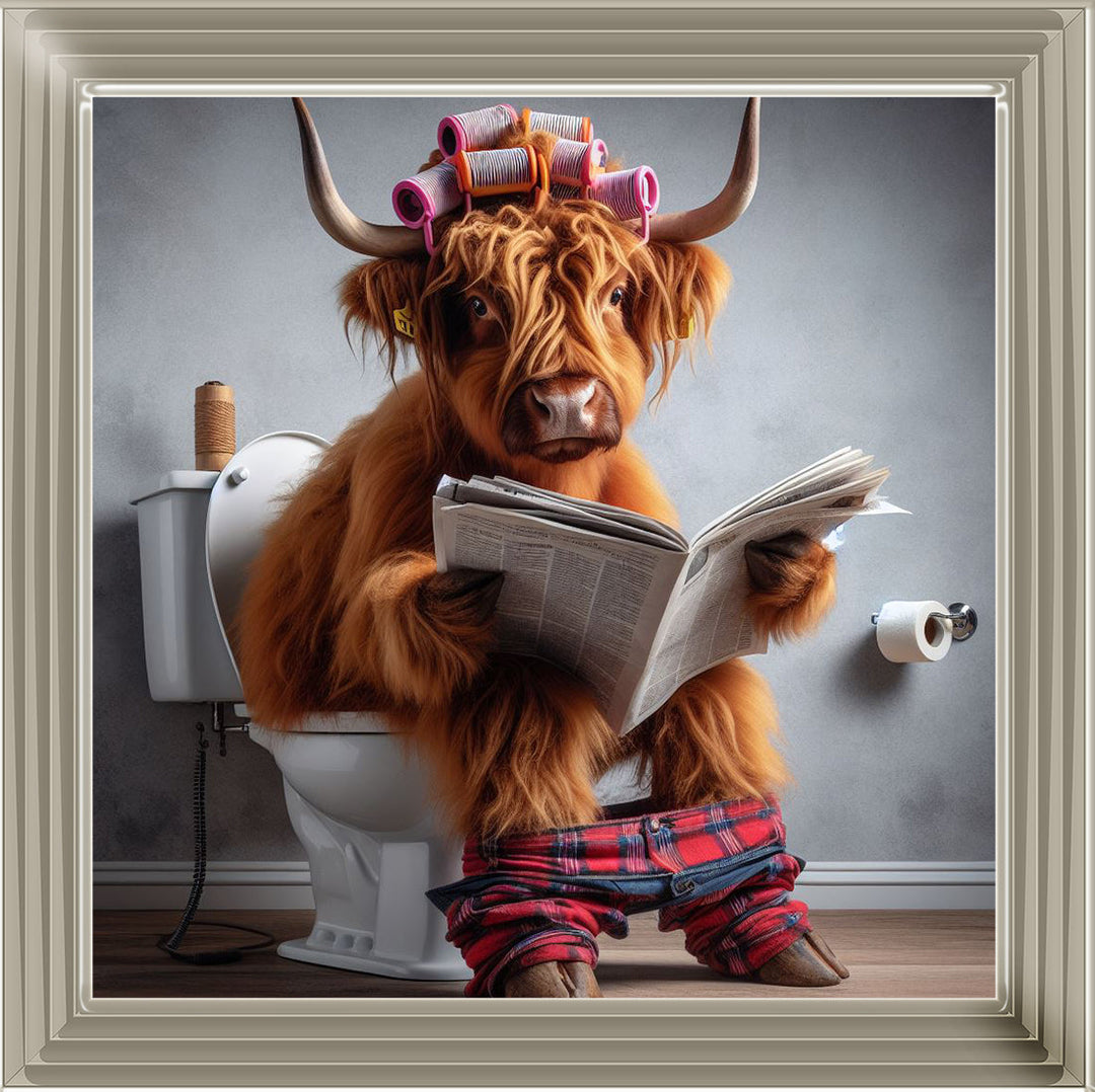 AN1113 HIGHLAND COW ON TOILET |