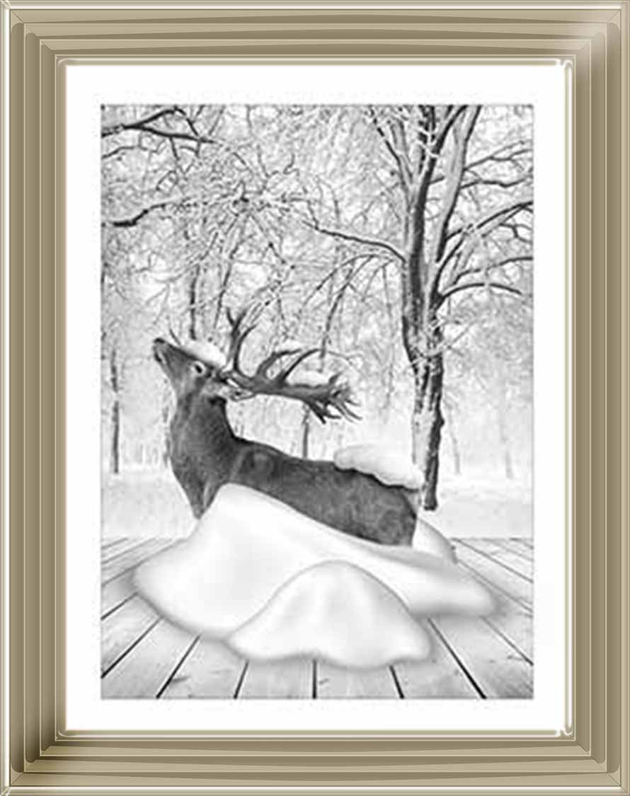 AN749-B&W Dear on Winter Snow l
