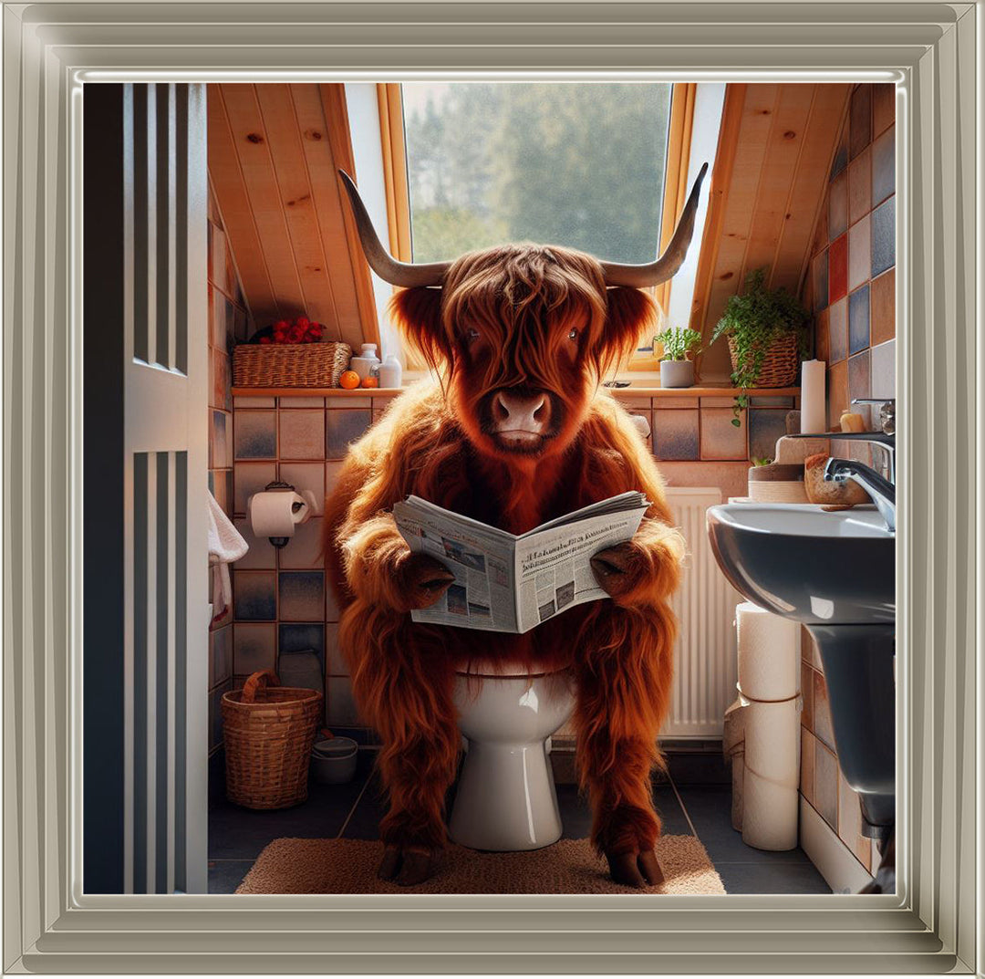 AN1115 HIGHLAND COW ON TOILET ||
