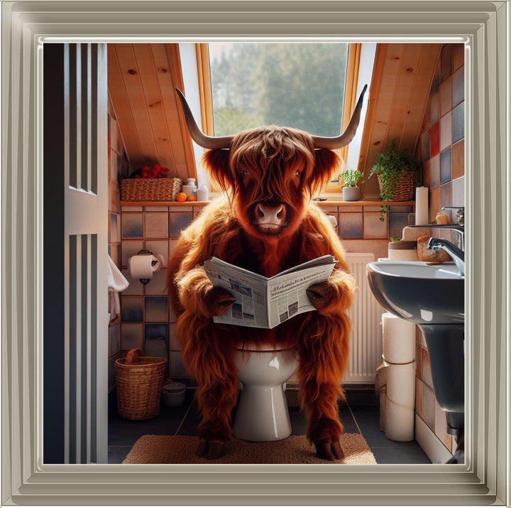 AN1115 HIGHLAND COW ON TOILET ||