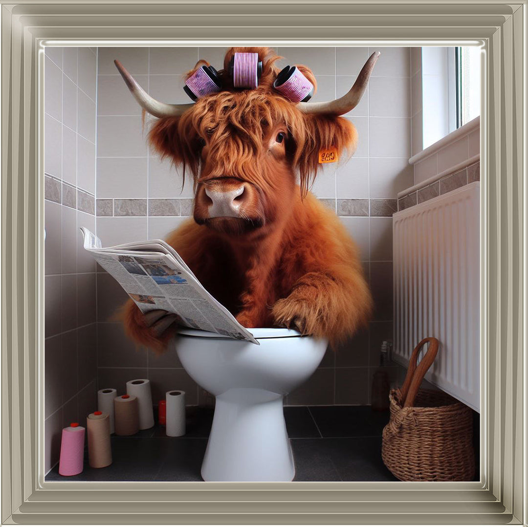 AN1136 HIGHLAND COW ON TOILET