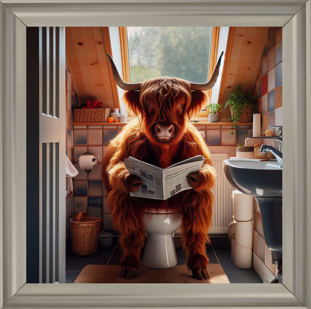 AN1115 HIGHLAND COW ON TOILET ||