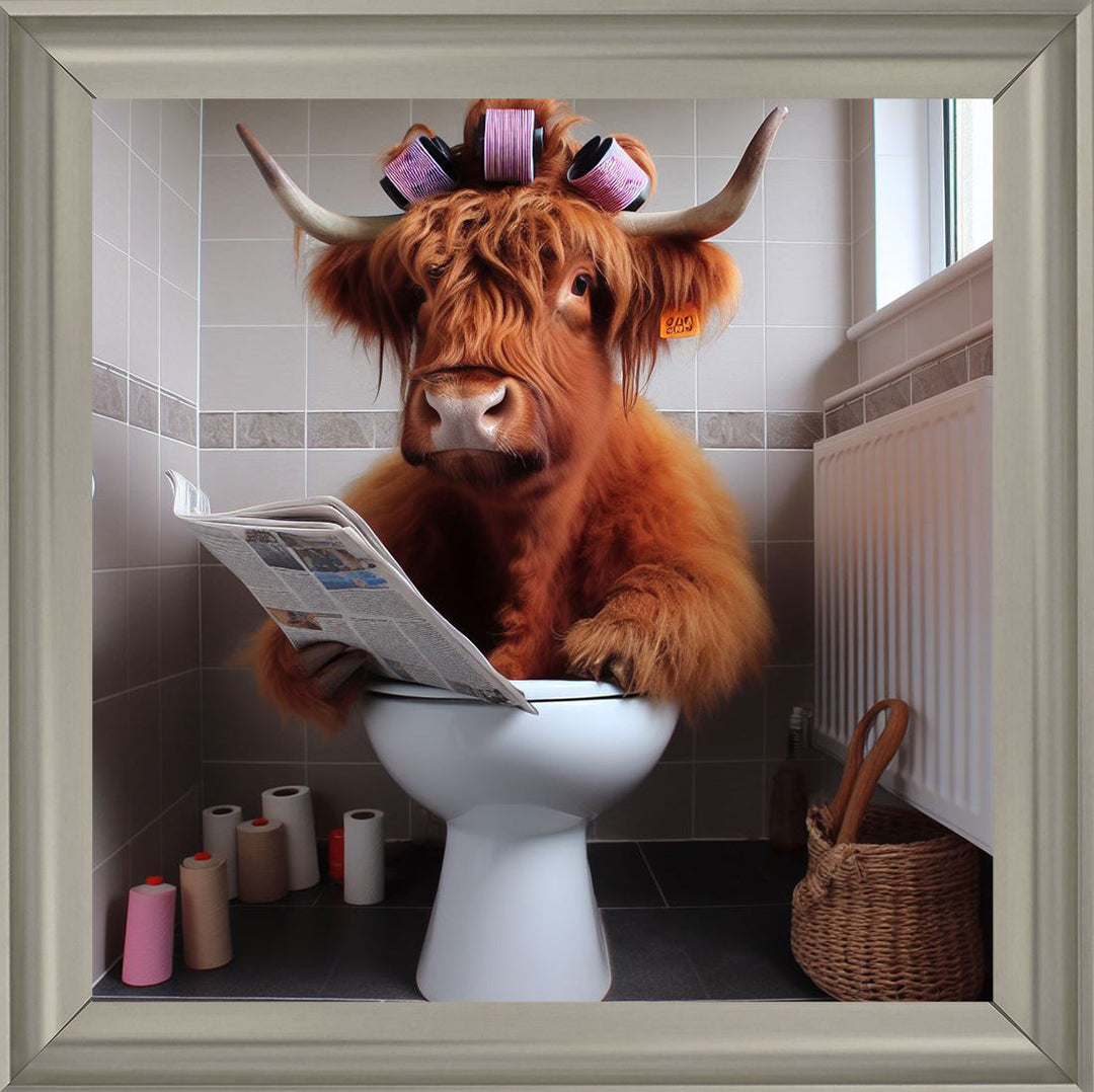 AN1136 HIGHLAND COW ON TOILET