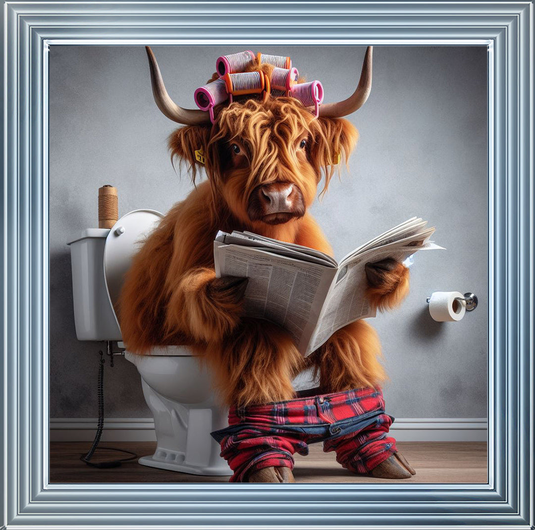 AN1113 HIGHLAND COW ON TOILET |