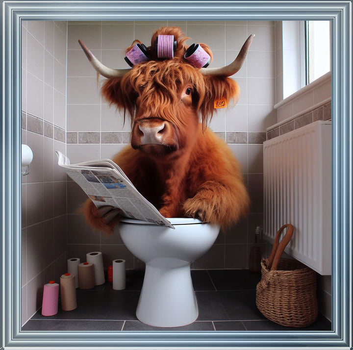 AN1136 HIGHLAND COW ON TOILET