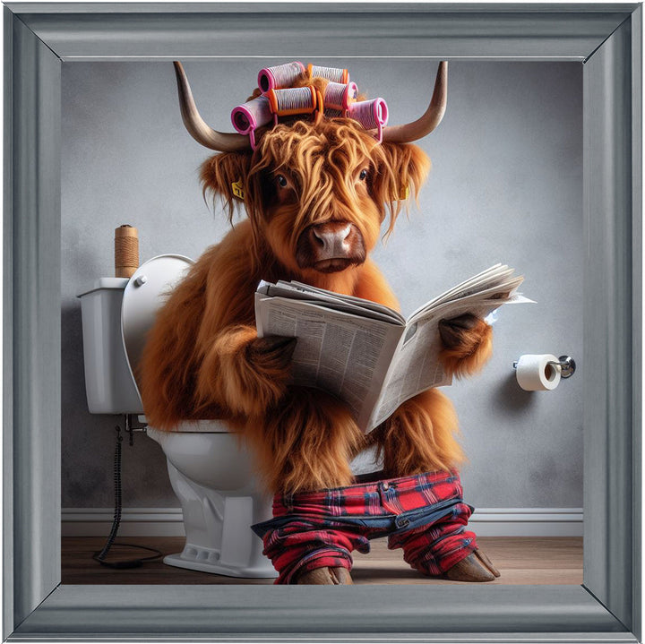 AN1113 HIGHLAND COW ON TOILET |