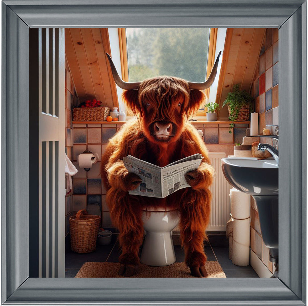 AN1115 HIGHLAND COW ON TOILET ||