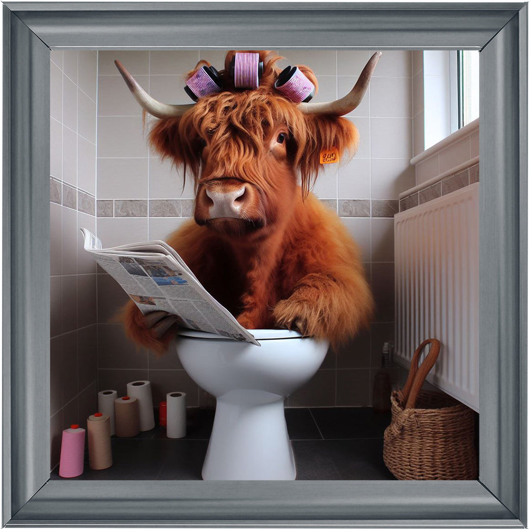 AN1136 HIGHLAND COW ON TOILET