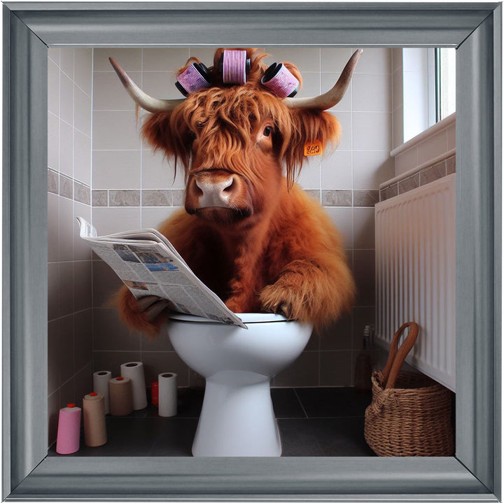 AN1136 HIGHLAND COW ON TOILET