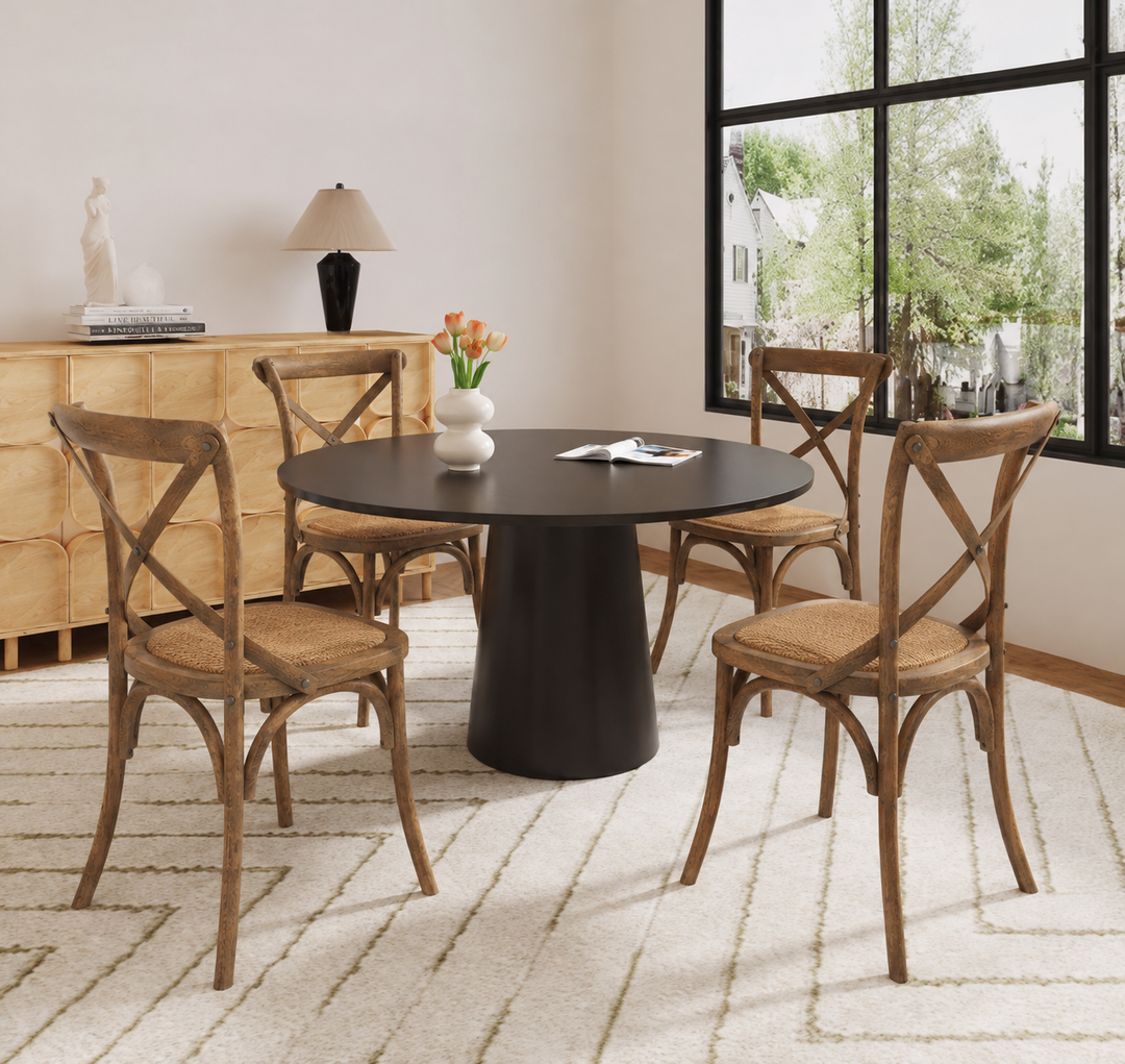 Inkwell Grey Oak Wood And Rattan Cross Back Dining Chair