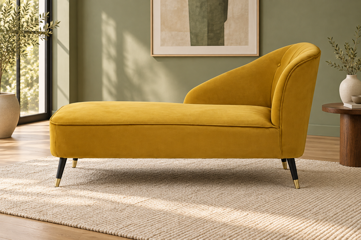 Corbridge Elegant Mustard Velvet Chaise Longue