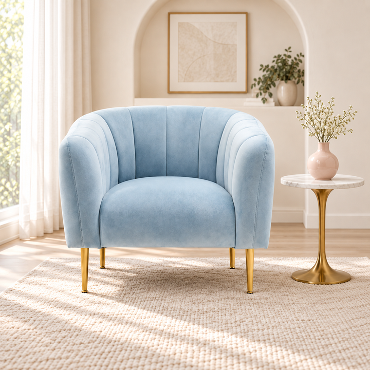 Elvora Blue Velvet Armchair