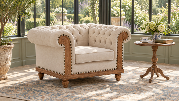 Terra Cream Upholstered Chesterfield Chair