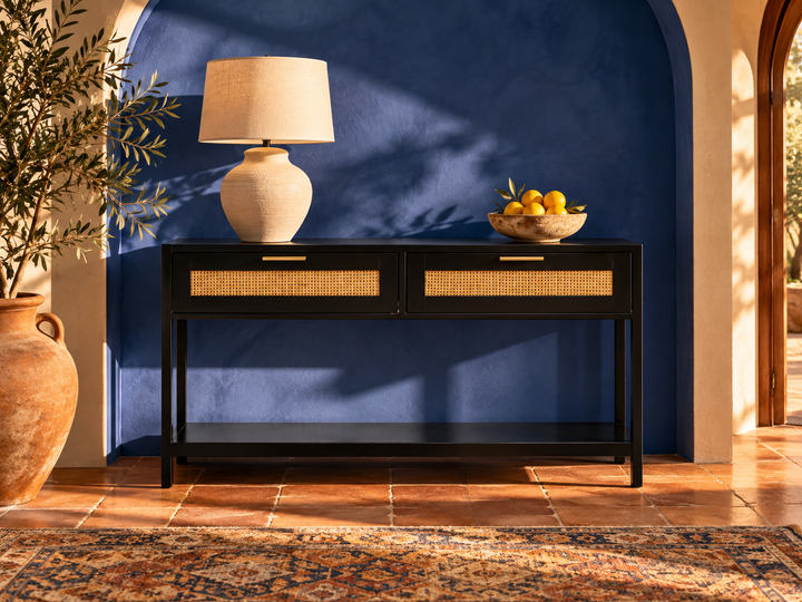 Godalming Black Wood Console Table – Contemporary Hallway Table