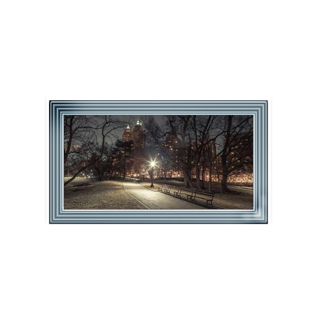 Path in cental park at night, winter, snow, New York. Assaf Frank