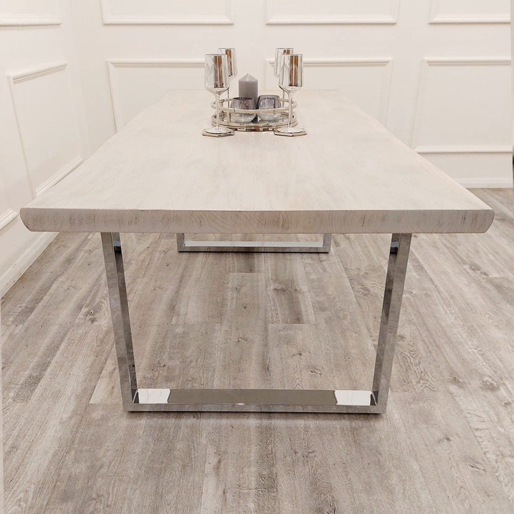 Freya 1.8 Dining Table Solid Light Pine wood with Chrome Metal Legs