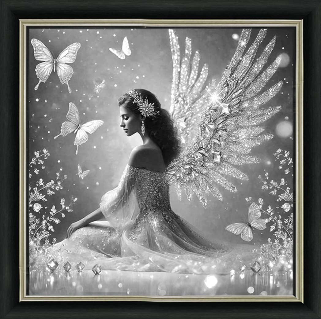 FG1028-B&W Crystal Angel Wings Black & White