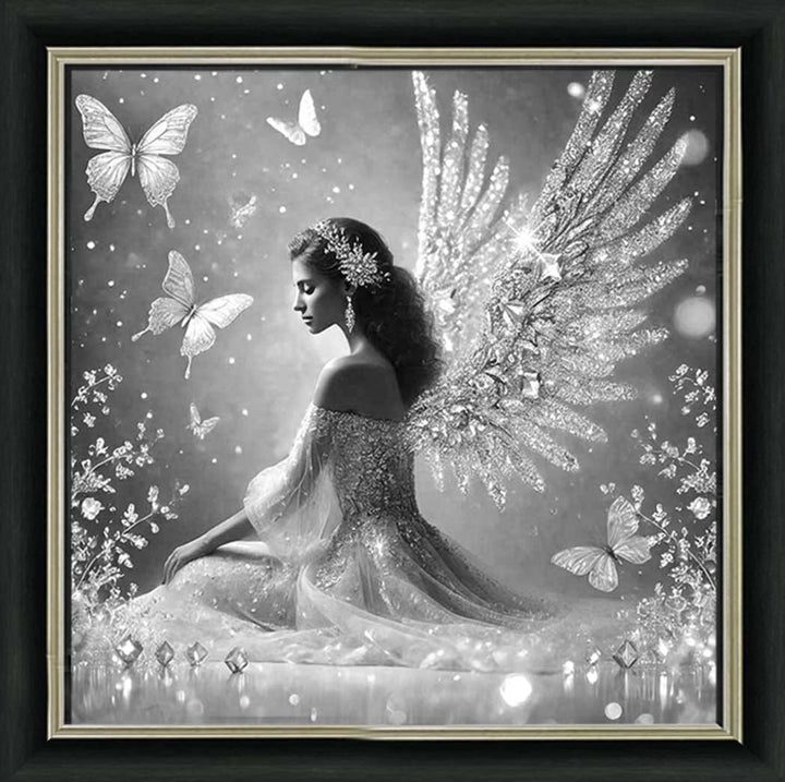 FG1028-B&W Crystal Angel Wings Black & White