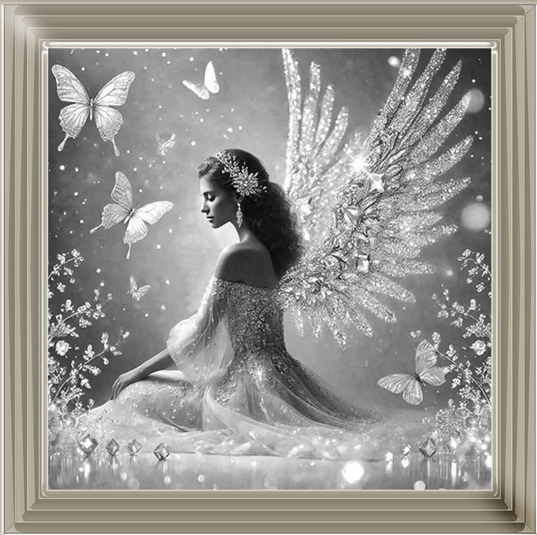 FG1028-B&W Crystal Angel Wings Black & White
