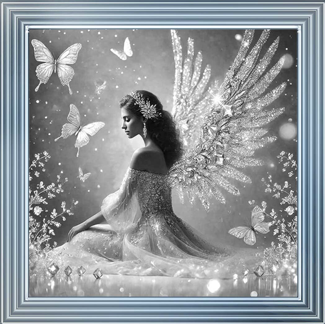 FG1028-B&W Crystal Angel Wings Black & White