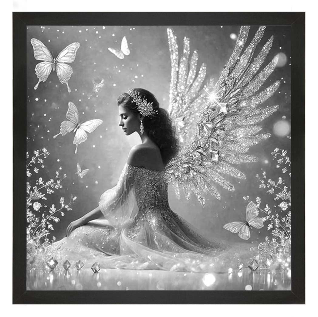 FG1028-B&W Crystal Angel Wings Black & White