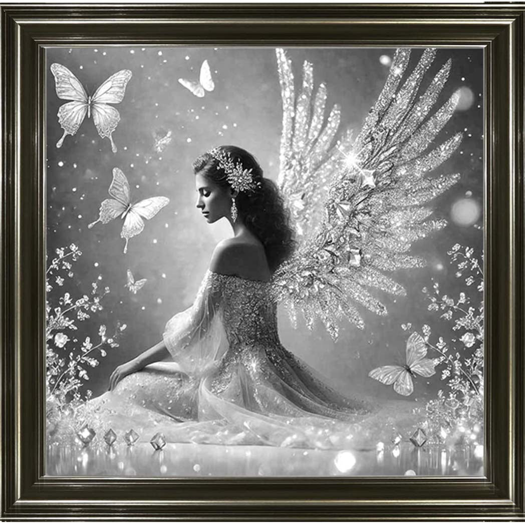 FG1028-B&W Crystal Angel Wings Black & White