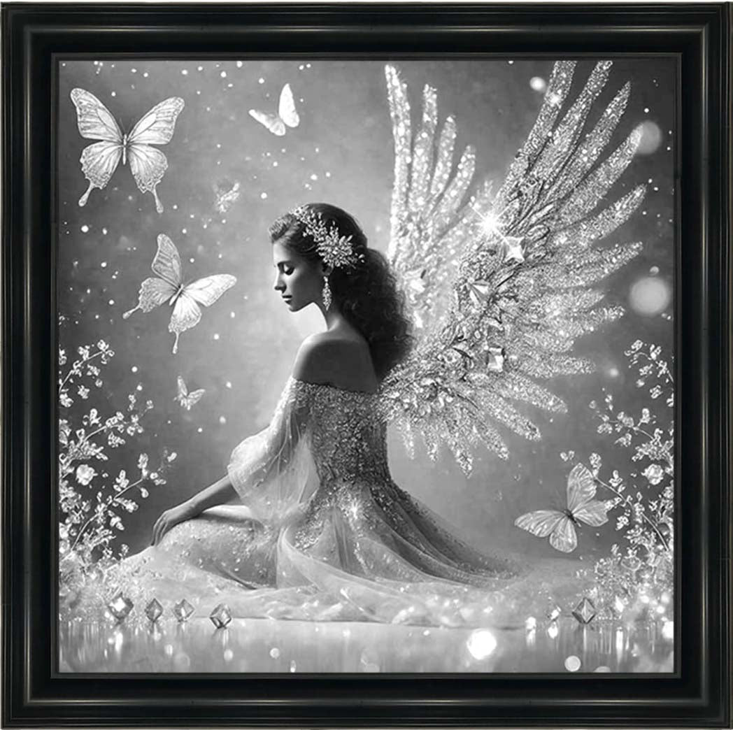 FG1028-B&W Crystal Angel Wings Black & White