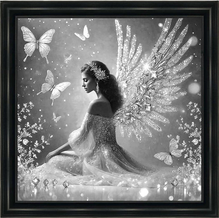 FG1028-B&W Crystal Angel Wings Black & White