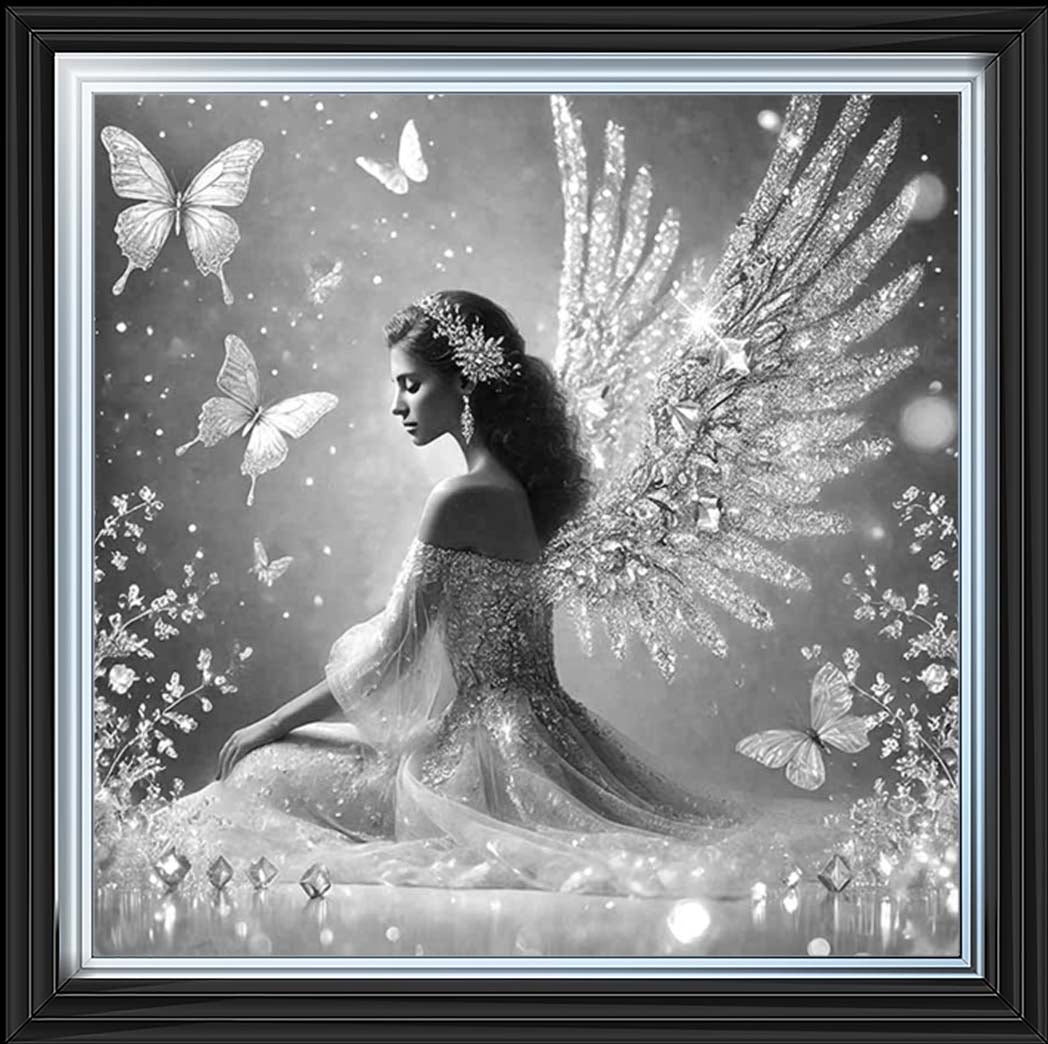FG1028-B&W Crystal Angel Wings Black & White