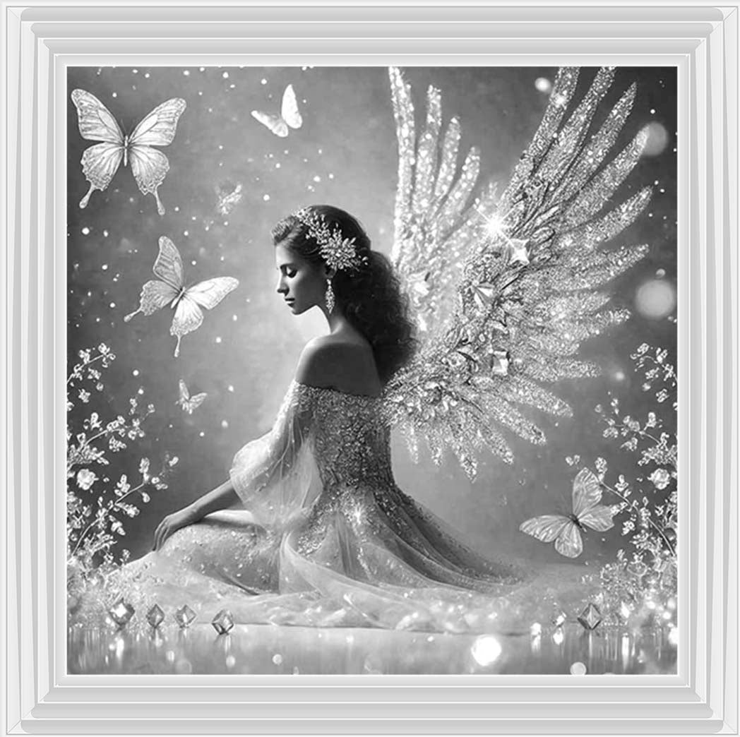 FG1028-B&W Crystal Angel Wings Black & White